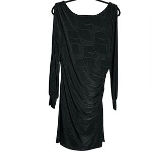 Le Chateau Black Textured Long Split Sleeve Ruched Dress, Size XXL